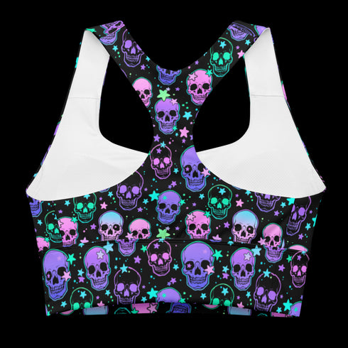 Neon Space Skulls - Longline Sports Bra