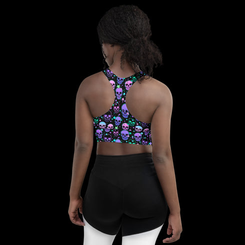 Neon Space Skulls - Longline Sports Bra