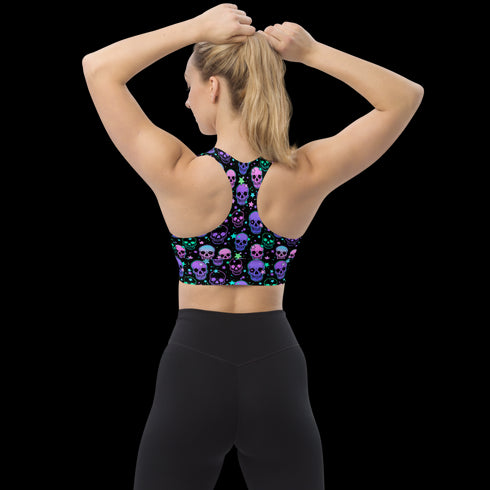 Neon Space Skulls - Longline Sports Bra