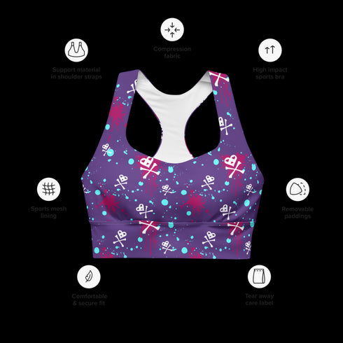 Heart Skull Splatter - Longline Sports Bra