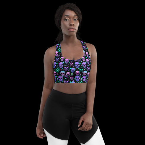 Neon Space Skulls - Longline Sports Bra