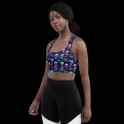 Neon Space Skulls - Longline Sports Bra