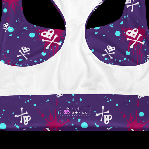 Heart Skull Splatter - Longline Sports Bra