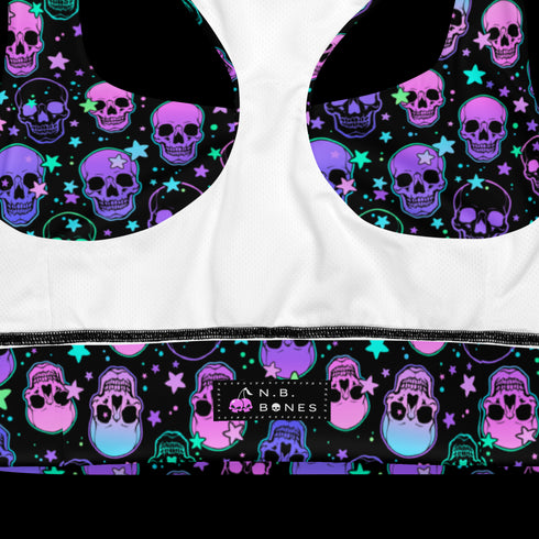 Neon Space Skulls - Longline Sports Bra