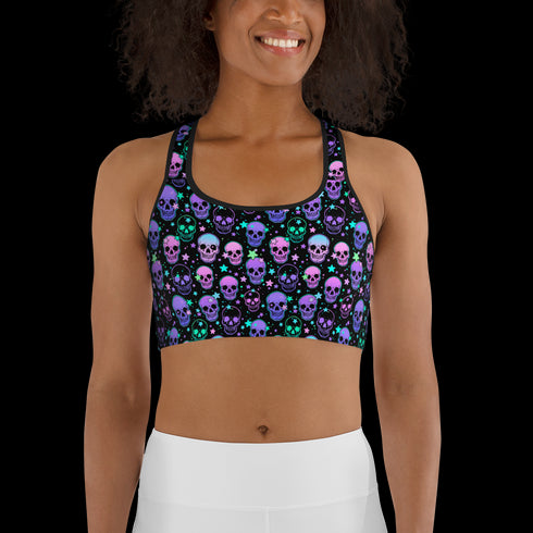 Neon Space Skulls - Sports Bra