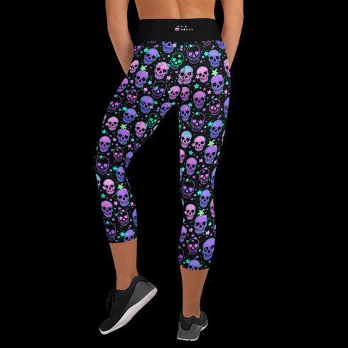 Neon Space Skulls - Yoga Capri Leggings