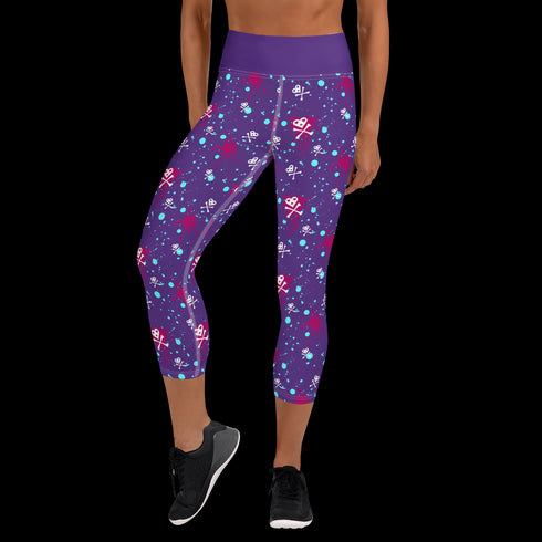 Heart Skull Splatter - Yoga Capri Leggings