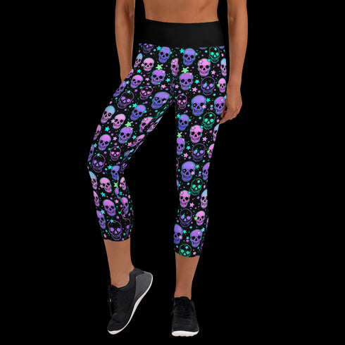 Neon Space Skulls - Yoga Capri Leggings