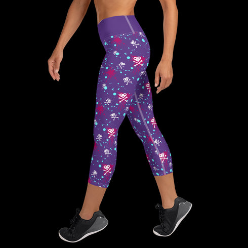 Heart Skull Splatter - Yoga Capri Leggings